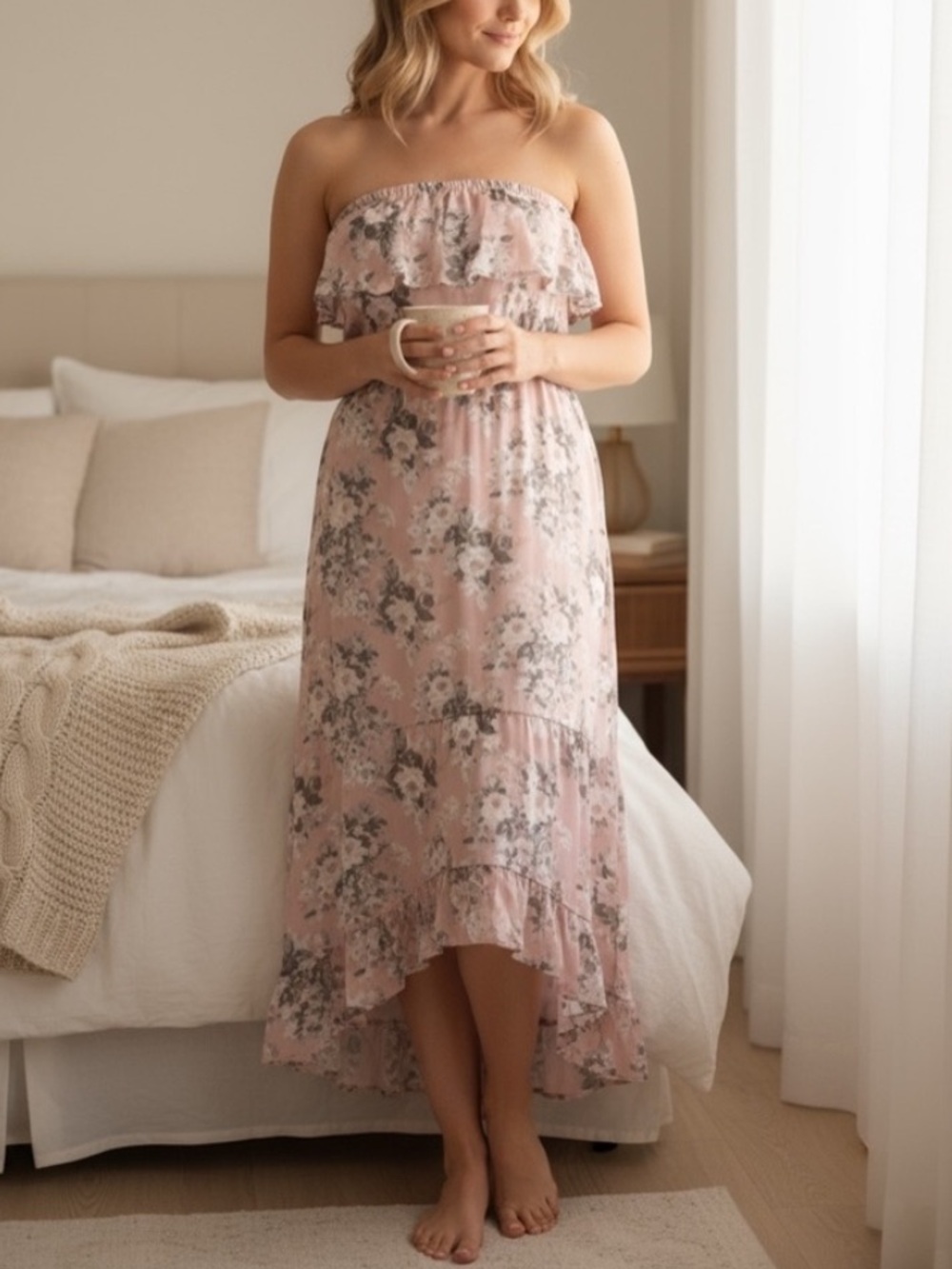 NEW•Sugared+Bronzed Priya Floral Pink Romantic High-Low Ruffle Hem Dress•XL-1X
